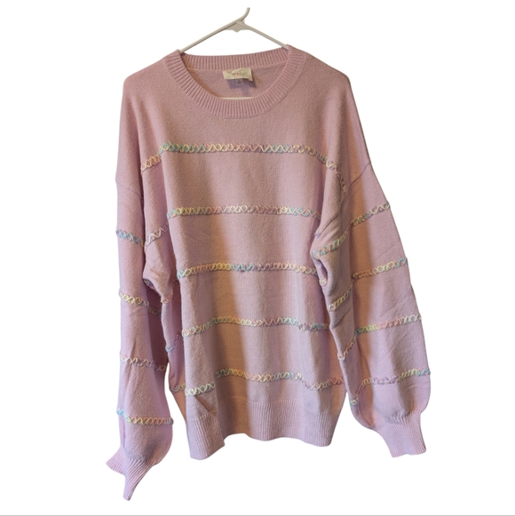 NEW Pastel Lavender/Pink Stitch Knit Sweater Oversize L/XL/XXL - Picture 6 of 13